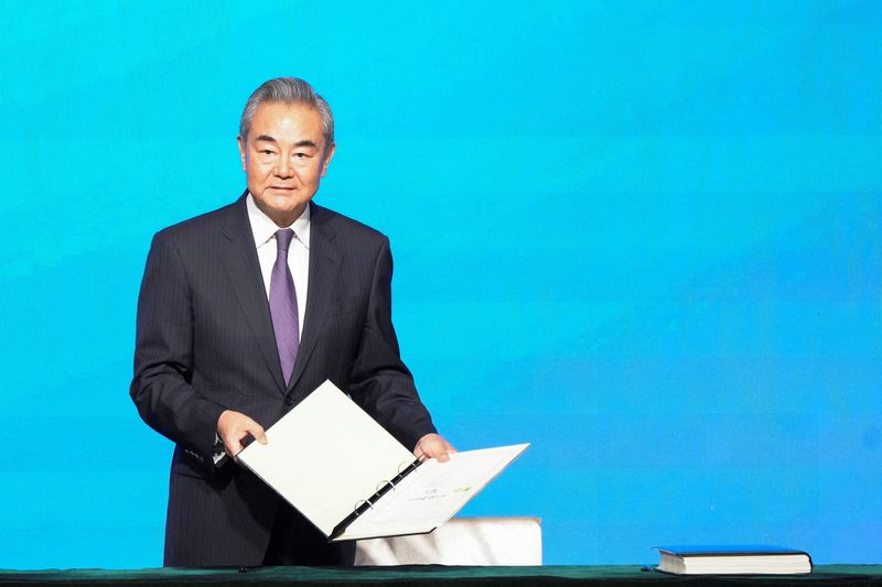 Chinese Foreign Minister Wang Yi attends the signing ceremony of the Convention on the Establishment of The International Organization for Mediation (IOMed) in Hong Kong, China May 30, 2025. REUTERS/Bertha Wang/File Photo