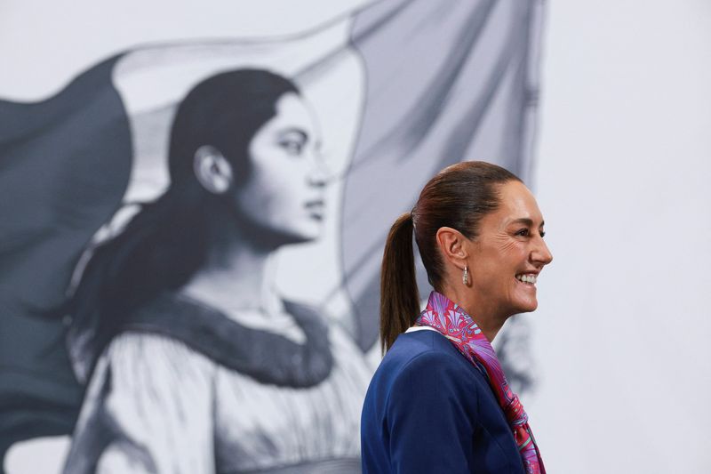 Mexico's President Claudia Sheinbaum attends a press conference on the country's first judicial election, held on June 1, at the National Palace, in Mexico City, Mexico June 2, 2025. REUTERS/Henry Romero/File Photo