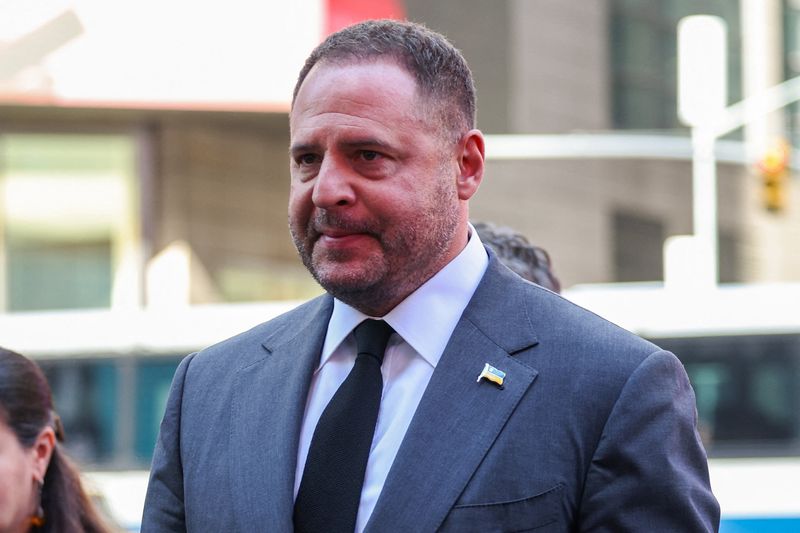 FILE PHOTO: Andriy Yermak, Head of the Office of the President of Ukraine, attends telecommunications company Kyivstar's IPO at the Nasdaq MarketSite in New York City, U.S., August 29, 2025. REUTERS/Kylie Cooper/ File Photo