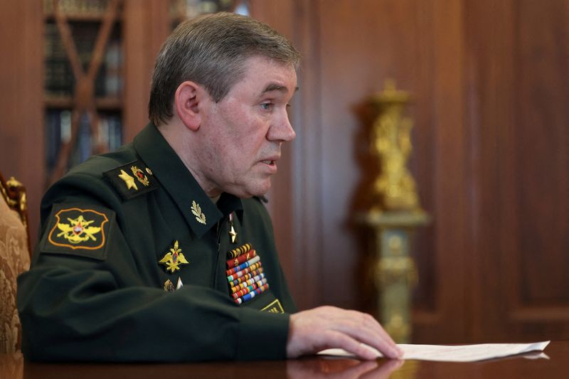 FILE PHOTO: Chief of the General Staff of Russian Armed Forces Valery Gerasimov attends a meeting with Russian President Vladimir Putin in Moscow, Russia April 19, 2025. Sputnik/Vyacheslav Prokofyev/Pool via REUTERS /File Photo