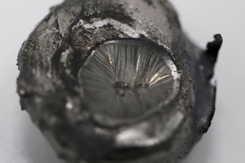 FILE PHOTO: A sample of terbium (Tb) is displayed at the Laboratory of Physics and Material studies (LPEM) in Paris, France, June 23, 2025. REUTERS/Benoit Tessier/File Photo