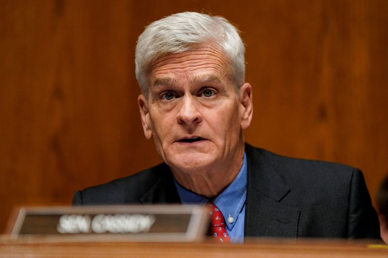 U.S. Senator Bill Cassidy (R-LA) attends a Senate Health, Education, Labor and Pensions Committee hearing with former U.S. Centers for Disease Control and Prevention (CDC) Director Susan Monarez (not pictured), who was ousted after resisting changes to vaccine policy that were advanced by Health and Human Services (HHS) Secretary Robert F. Kennedy Jr., and that she believed contradicted scientific evidence, on Capitol Hill in Washington, D.C., U.S., September 17, 2025. REUTERS/Elizabeth Frantz