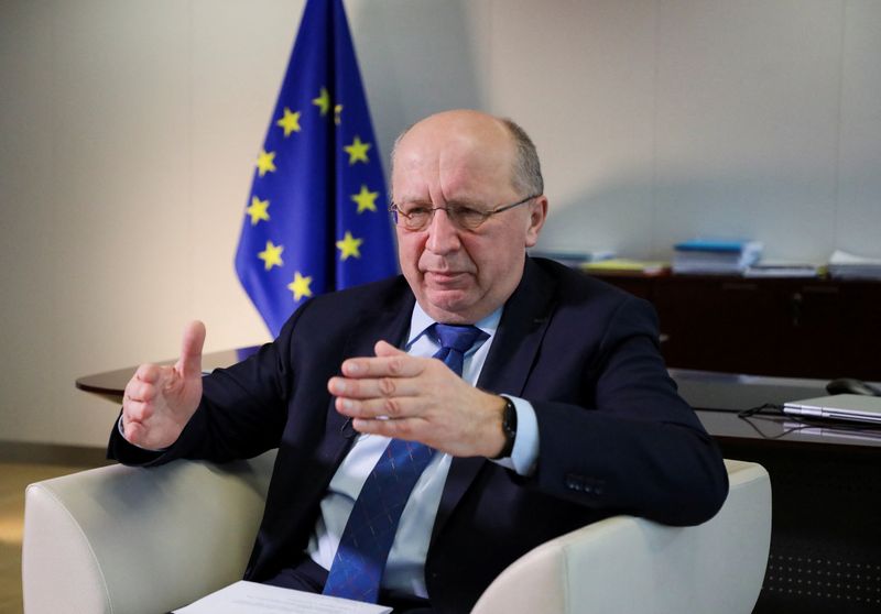 FILE PHOTO: EU Defence Commissioner Andrius Kubilius speaks during an interview with Reuters in Brussels, Belgium December 6, 2024. REUTERS/Bart Biesemans/ File Photo