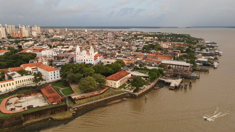 A drone image shows the city and the river ahead of COP 30 in Belem, Para state, Brazil August 9, 2025. REUTERS/Anderson Coelho