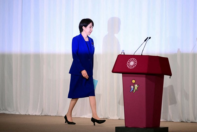Sanae Takaichi, the newly elected leader of Japan's ruling party, the Liberal Democratic Party (LDP), arrives for a press conference after the LDP presidential election in Tokyo, Japan, October 4, 2025. Conservative Sanae Takaichi hailed a "new era" on October 4 after winning the leadership of Japan's ruling party, putting her on course to become the country's first woman prime minister.  Yuichi Yamazaki/Pool via REUTERS