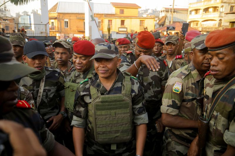 Malagasy military base welcomes Colonel Michael Randrianirina after he says he takes power during a nationwide youth-led protest over frequent power outages and water shortages, in Antananarivo, Madagascar, October 14, 2025. REUTERS/Zo Andrianjafy