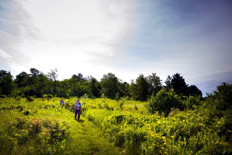 Natalie Koffarnus comes into a clearing as Jenni Heisz follows behind on the Cedar Lakes Segment of the Ice Age Trail. The women thru-hiked the trail as a part of the Warrior Hike Program in 2015.
