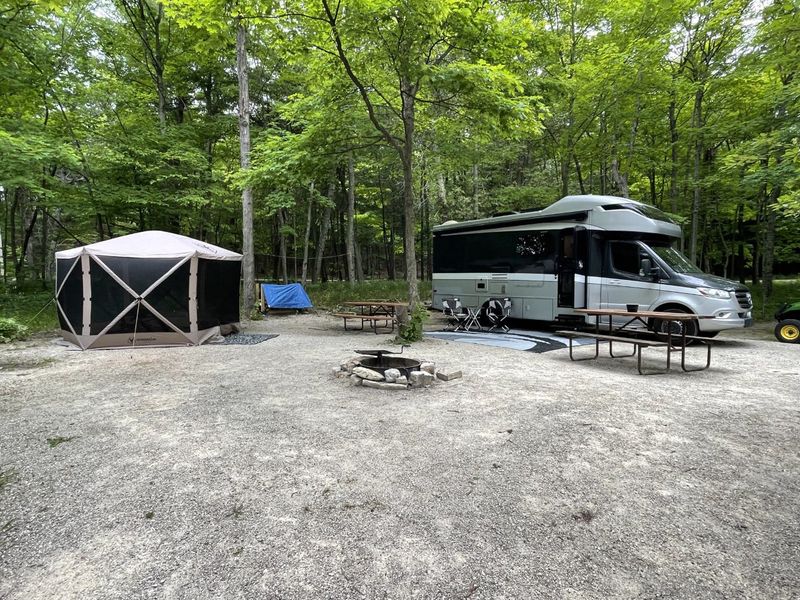 Nancy Gilliom and Heidi Wasson's camp host site at Peninsula State Park in Fish Creek. The couple from Florida is spending the summer traveling to and volunteering in Wisconsin state parks.