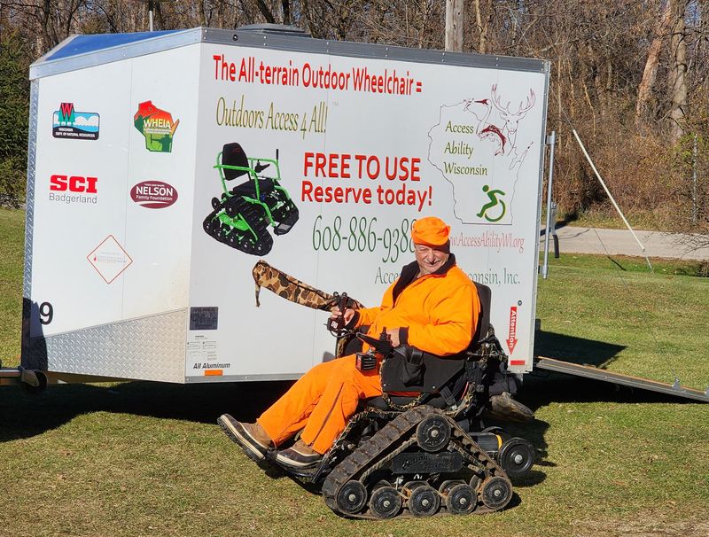 Dan Agen, a U.S. Marine Corps veteran from Palmyra, Wisconsin, used an all-terrain wheelchair to hunt in the Kettle Moraine State Forest - Southern Unit during the 2022 Wisconsin gun deer season.