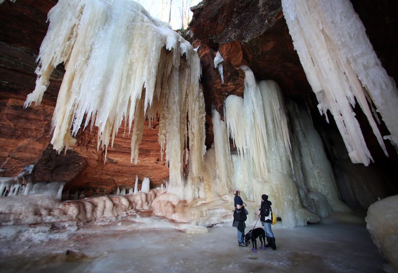 In 2015, for the second straight year, the Apostle Islands ice caves were accessible due to thick ice thanks to the cold winter. Visitors were able to traverse the frozen Lake Superior shores near Bayfield, hiking more than 2 miles round-trip to view the natural majestic sculptures. The season lasted a mere nine days.