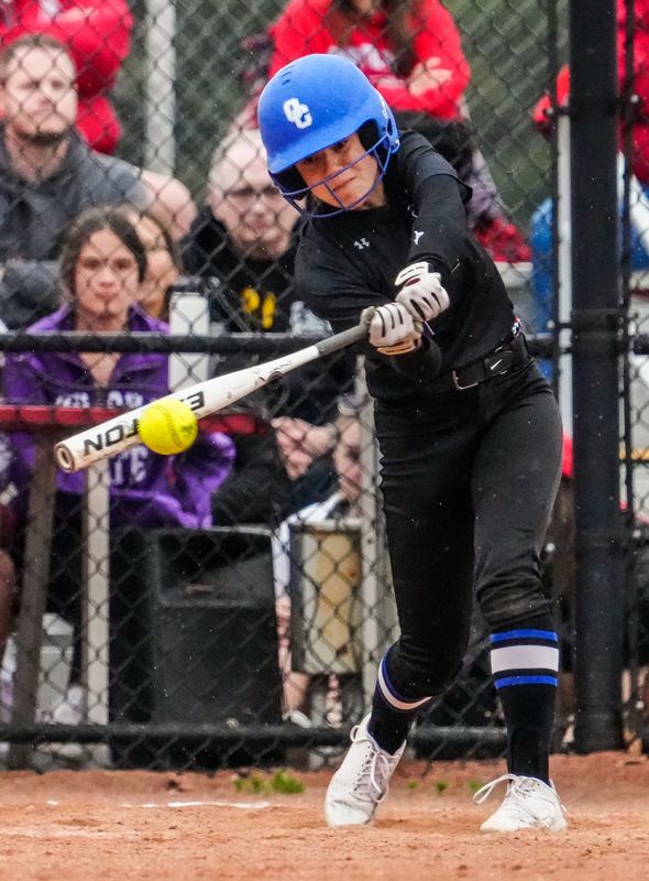 Oak Creek's Rita Sippy (1) connects with a pitch during the game at Arrowhead, Friday, May 12, 2023.