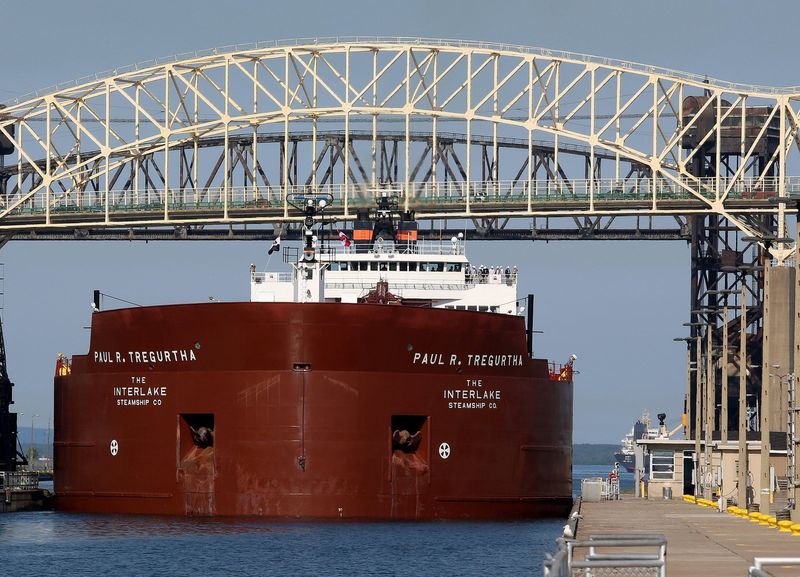 The 1,013-foot-long Paul R. Tregurtha, seen here entering the Soo Locks in Sault Ste. Marie, Michigan on June 8, 2023, is one of the freighters in the Interlake Steamship Co. fleet and has spent many winters at Fincantieri Bay Shipbuilding in Sturgeon Bay. The Rotary Club of Sturgeon Bay is partnering with Interlake for a raffle to raise funds for the club with the winner getting a voyage on an Interlake freighter as it works on the Great Lakes. Eric Seals, Detroit Free Press