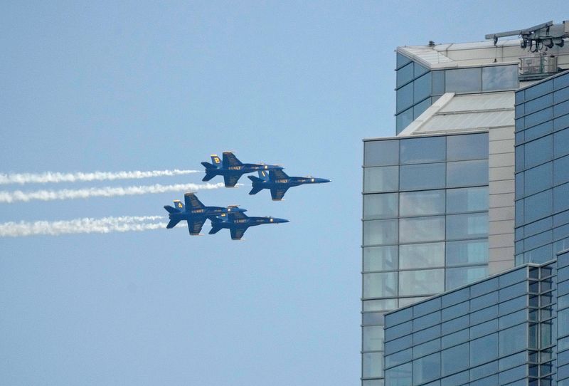 The U.S. Navy's Blue Angels perform during the Milwaukee Air & Water Show in Milwaukee on Sunday, July 23, 2023.