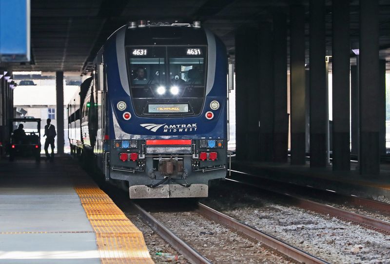 An Amtrak Hiawatha train arrives from Chicago in Milwaukee on July 17, 2019.