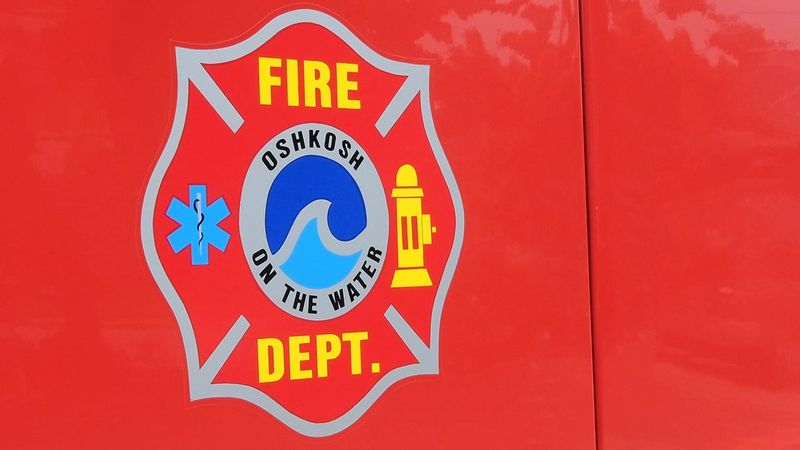 Oshkosh Fire Department logo on a fire truck