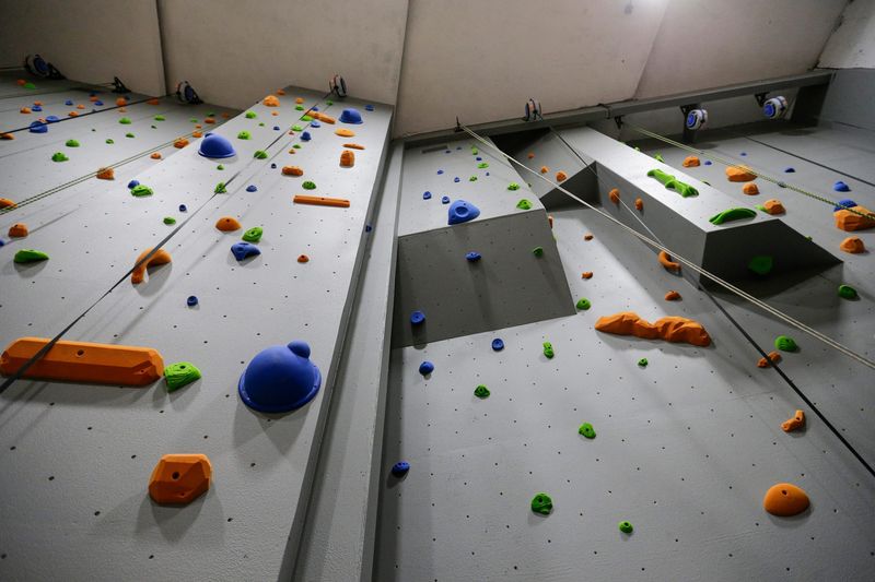 The climbing wall at Strand Adventures in Manitowoc, Wis., is seen May 1, 2019.