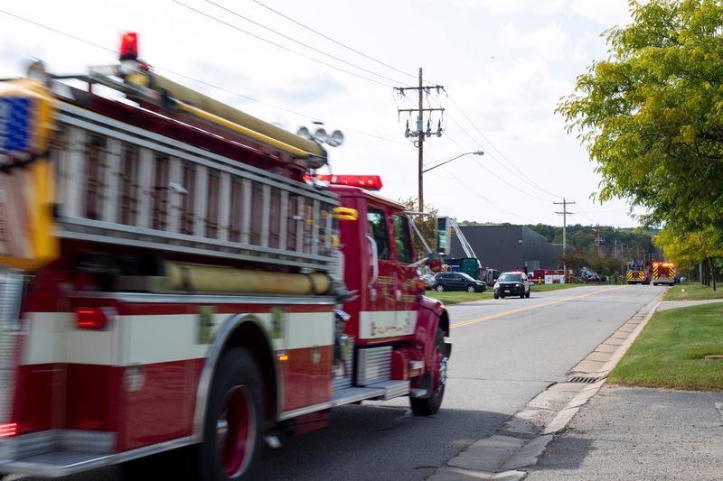 Multiple fire departments respond to a structure fire at Linetec on Stewart Avenue, Wednesday, Sept. 16, 2020, in Wausau, Wis. Samantha Madar/USA TODAY NETWORK-Wisconsin
