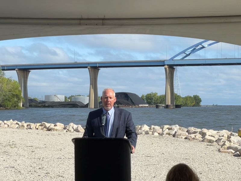 Dean Haen, director of the Port of Green Bay, talks about the port's economic impact on the Green Bay area during a Sept. 12, 2023 media event at the U.S. Venture port terminal.