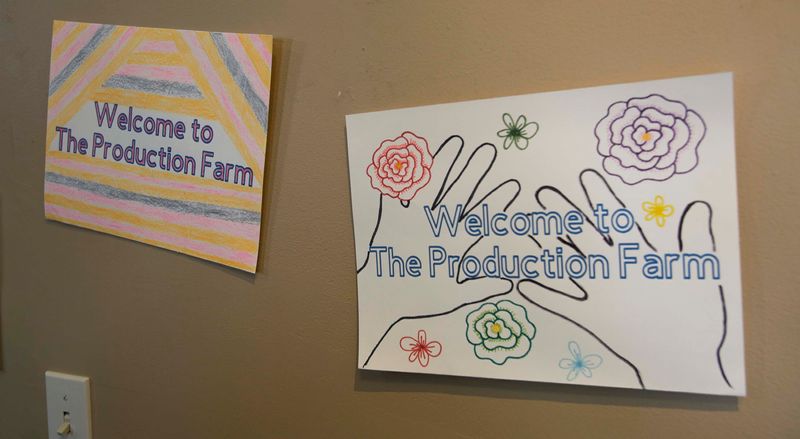 Signs welcome people at The Production Farm, Monday, February 5, 2024, in Sheboygan Falls, Wis.
