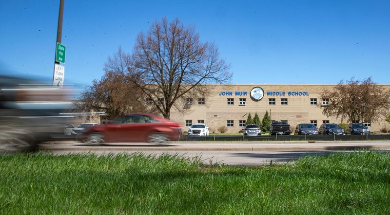 Trees begin to bloom around John Muir Middle School in Wausau, Wisconsin, on Friday, May 3, 2024.
