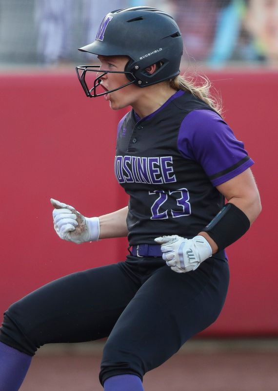 Mosinee High School's Taelyn Jirschele (23) celebrates after scoring a run against Waupun High School during the WIAA Division 2 championship game on Saturday, June 8, 2024 at Goodman Softball Complex in Madison, Wis. Waupun won the game, 7-3.
Tork Mason/USA TODAY NETWORK-Wisconsin