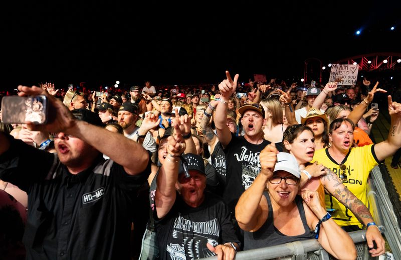 Fans watch Jelly Roll perform at Harley-Davidson Homecoming Festival 2024 on Friday, July 26, 2024, at Veterans Park in Milwaukee. The Homecoming has been canceled for 2026 and beyond, with the Milwaukee motorcycle company announcing a return to multi-day celebrations every five years, expecting to resume in 2028 for its 125th anniversary.