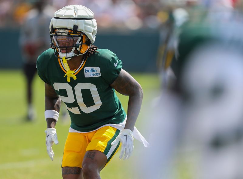 Green Bay Packers safety Javon Bullard (20) runs through a drill during the eighth practice of training camp on Wednesday, July 31, 2024, at Ray Nitschke Field in Ashwaubenon, Wis.
Tork Mason/USA TODAY NETWORK-Wisconsin