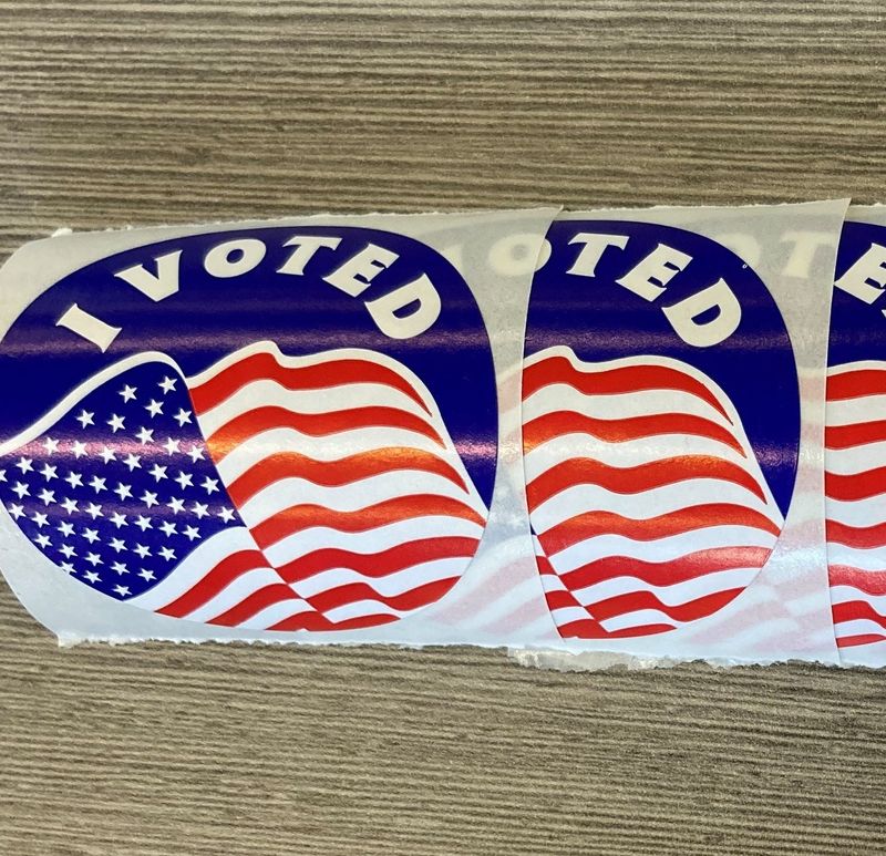 "I voted" stickers are available to voters after the partisan primary election on Tuesday, Aug. 13, 2024 in Green Bay.