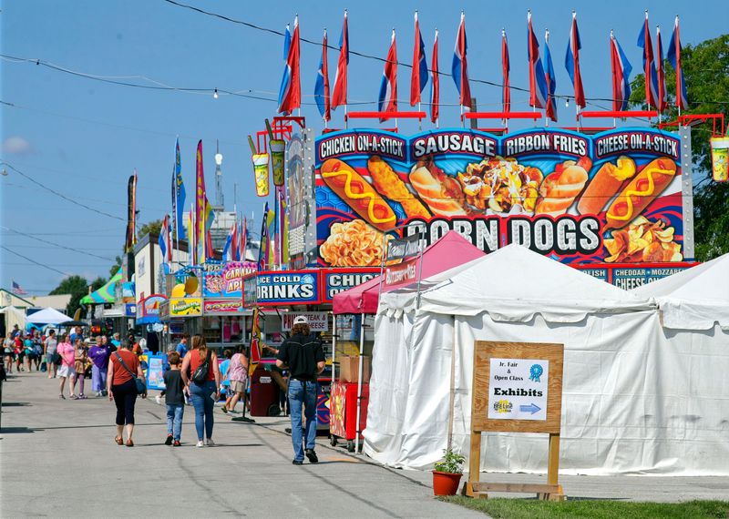 Fair food stands open at the Manitowoc County Fair on Aug. 21, 2024, in Manitowoc, Wis.