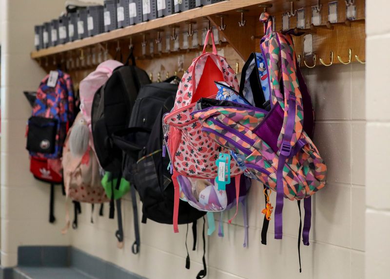Backpacks are seen hanging in the hallway on the first day of school on Monday, August 26, 2024, at King Elementary in Green Bay, Wis. 
Tork Mason/USA TODAY NETWORK-Wisconsin