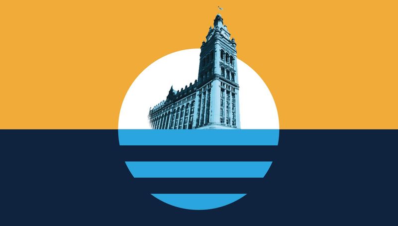 Milwaukee Ald. Robert Bauman is proposing to modify the “Sunrise Over the Lake” image on the Milwaukee People's Flag by inserting City Hall into the center.