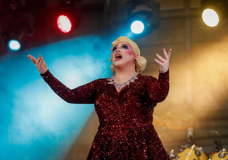 A drag artist performs during the NEW Pride festival on Saturday, September 21, 2024, at the Brown County Fairgrounds in De Pere, Wis. 
Tork Mason/USA TODAY NETWORK-Wisconsin