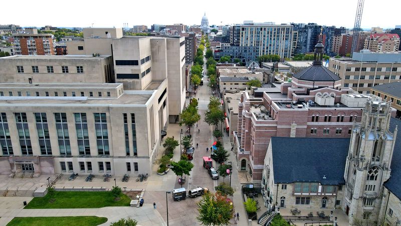 State Street leads to the Wisconsin State Capitol on the University of Wisconsin campus in Madison on Sept. 24, 2024.