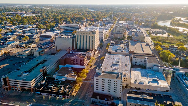 A aerial view of College Avenue looking east in the Appleton area on Monday, Oct. 7, 2024.