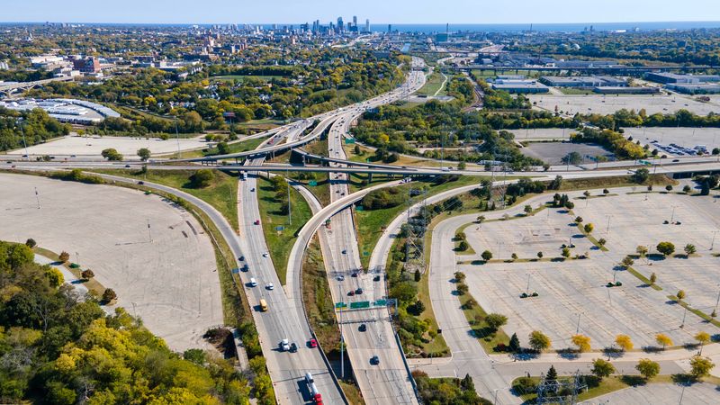 Traffic travels along I-94 west of Milwaukee just east of General Mitchell Blvd. in Milwaukee.