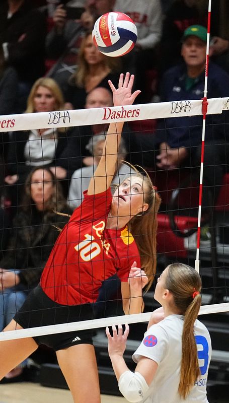 Madison Quest of Divine Savior Holy Angels Madison Quest taps one over during the WIAA sectional championship against Wisconsin Lutheran.