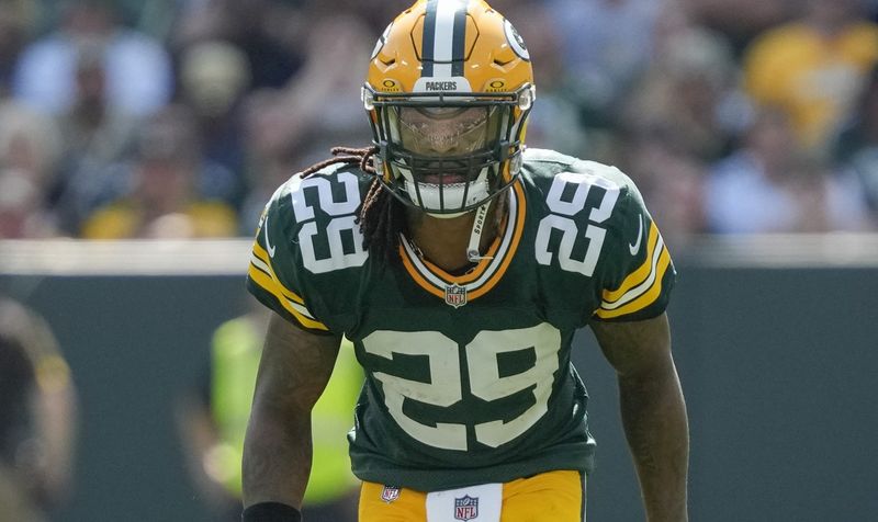 Sep 15, 2024; Green Bay, Wisconsin, USA; Green Bay Packers safety Xavier McKinney (29) during the game against the Indianapolis Colts at Lambeau Field. Mandatory Credit: Jeff Hanisch-Imagn Images