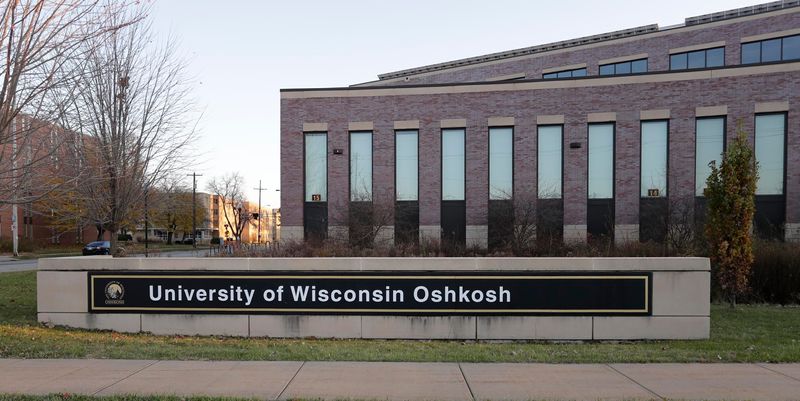 A sign at the entrance of the University of Wisconsin-Oshkosh is seen Nov. 15, 2024, in Oshkosh.