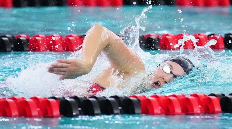 Waukesha South/Mukwonago Co-op's Ella Antoniewski competes in the 500-yard freestyle in the WIAA Division 1 girls state swimming and diving championships at Waukesha South, Saturday, November 16, 2024.