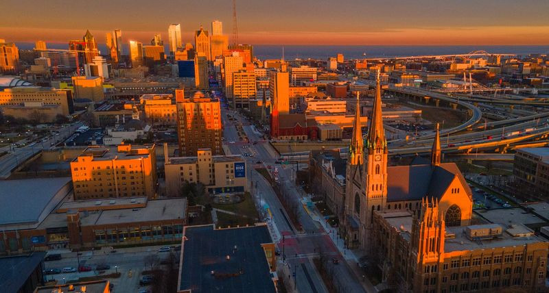 The sun sets on the Milwaukee skyline and Marquette University in Milwaukee on Thursday, Dec. 1, 2022. - Mike De Sisti / The Milwaukee Journal Sentinel