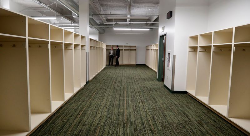 The new locker room facility at Lambeau Field pictured on Dec. 9, 2024, in Green Bay.