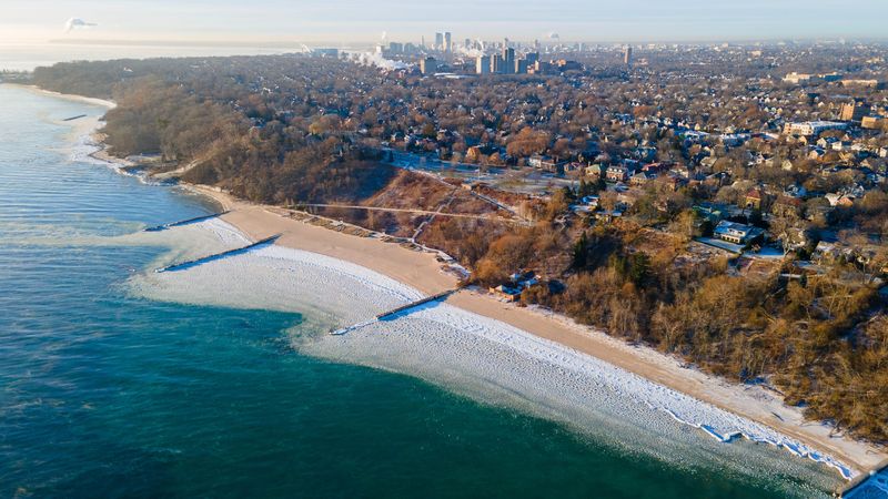 The shoreline of Lake Michigan on a frigid cold day at Atwater Park in Shorewood, December 13, 2024.