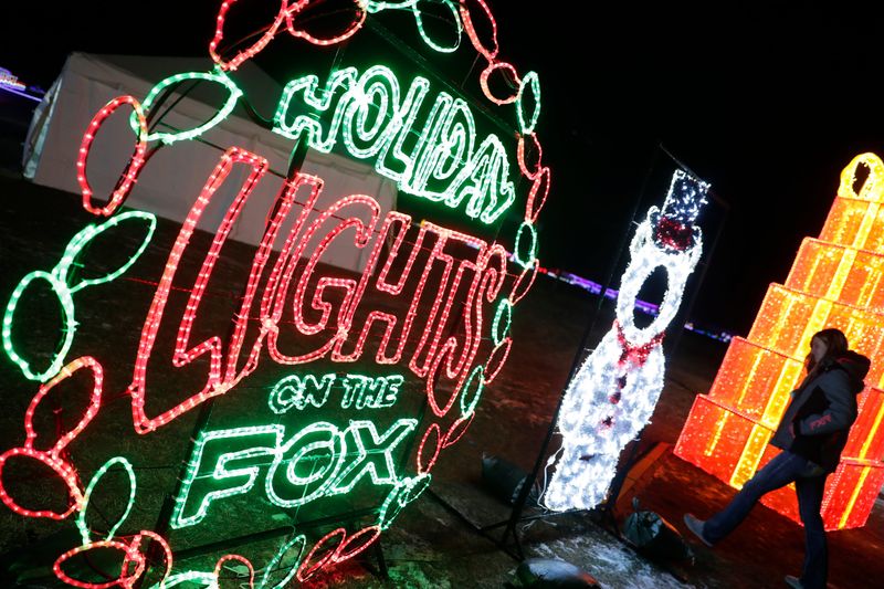 Displays at the Holiday Lights on the Fox drive-through on Dec. 13, 2024, at the Brown County Fairgrounds in De Pere, Wis.