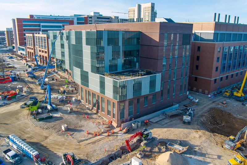 Construction takes place at the Medical College of Wisconsin cancer research center in Wauwatosa on Tuesday, Jan. 28, 2025.
