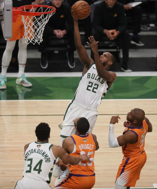 Khris Middleton helped lead the Milwaukee Bucks to the NBA title in 2021. He was traded to the Washington Wizards during this past season.