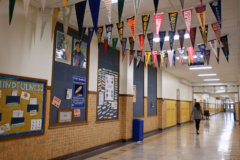 A hallway outside the school counseling office at Rufus King International High School is seen on Feb. 3, 2025 at 1801 W. Olive St. in Milwaukee, Wis.