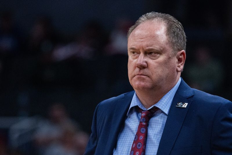 Mar 13, 2025; Indianapolis, IN, USA; Wisconsin Badgers head coach Greg Gard in the second half against the Northwestern Wildcats at Gainbridge Fieldhouse. Mandatory Credit: Trevor Ruszkowski-Imagn Images