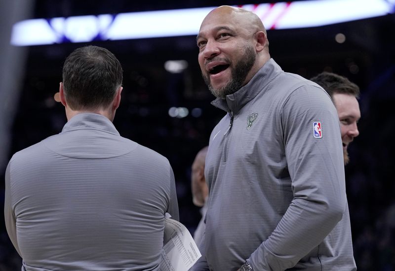 Milwaukee Bucks assistant coach Darvin Ham is shown during the first half of their game Thursday, November 7, 2024 at Fiserv Forum in Milwaukee, Wisconsin. The Milwaukee Bucks beat the Utah Jazz 123-100.
