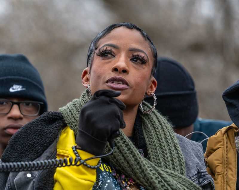 Sheena Scarbrough, mother of Sade Robinson, speaks about her daughter before balloons are released to commemorate Sade Robinson’s 1st angelversary on Tuesday April 1, 2025 at Warnimont Park in Cudahy, Wis.Jovanny Hernandez / Milwaukee Journal Sentinel