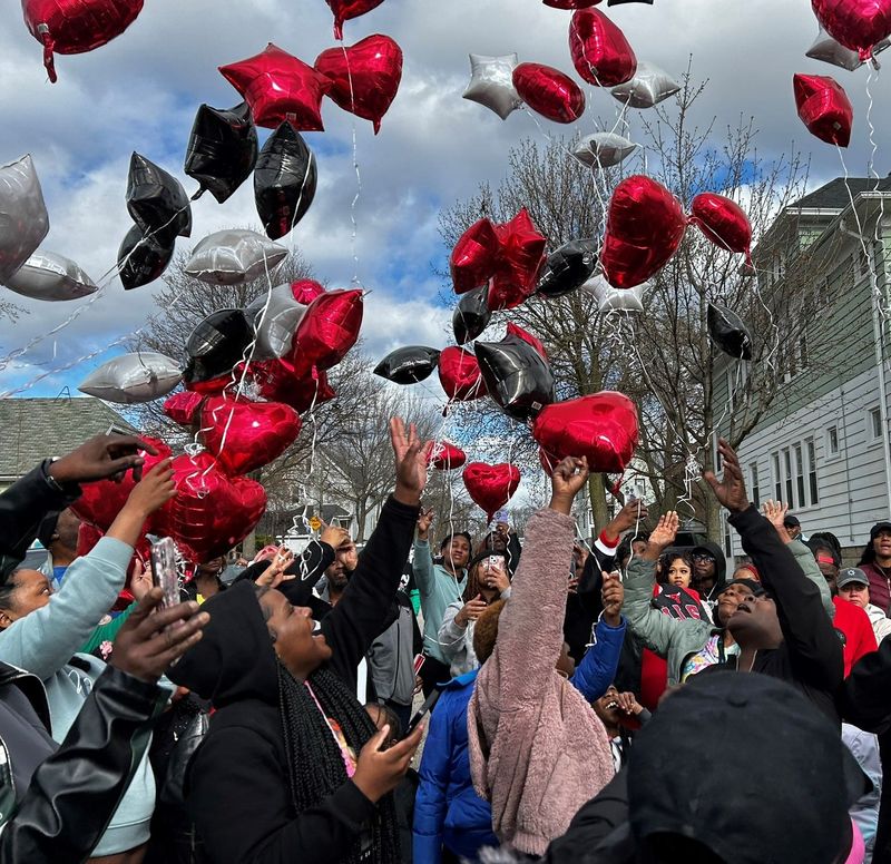 Family members and others released balloon in honor of Donell Jones. Jones, a senior at Milwaukee Lutheran High School, was shot and killed last Easter.